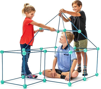 Power Your Fun Forts Kids Tent - 81 Pack STEM Toy Fort Building Kit, Building Toys Play Tent Indoor and Outdoor Playhouse for Kids Construction Toys with 52 Rods and 29 Spheres (Green, Blue)