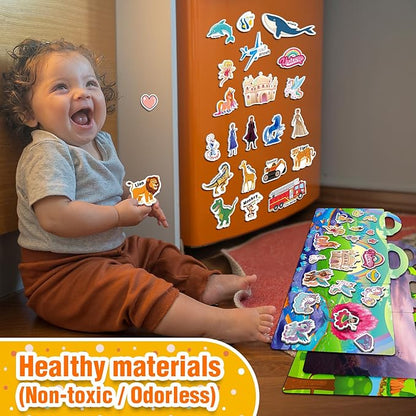 2 Sets Reusable Sticker Books for Toddlers 1-3, Removable Jelly Sticker Books for Kids 2-4 Years, Toddler Travel Toys Activity Road Trip Essentials for Kids- Vehicle + Ocean