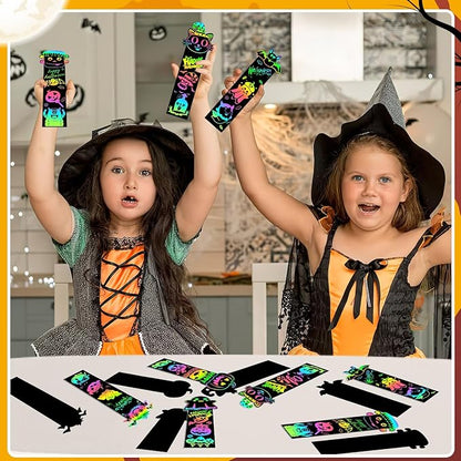 AUGSUN 96Pcs Welcome Back to School Crafts, Magic Rainbow Scratch Paper Art Bookmarks First Day of School Gifts Activities DIY Craft Party Favors