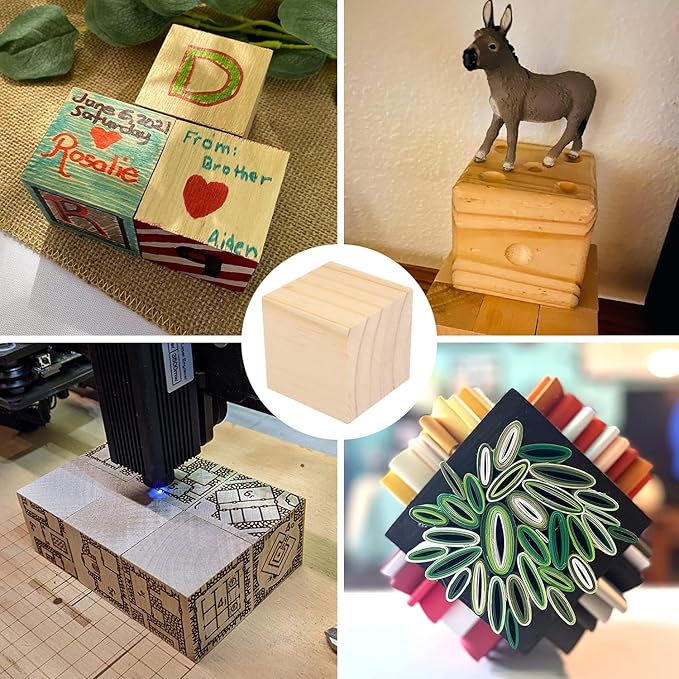 60 Packs Wooden Blocks for Crafts, 2 Inch Pine Wood Cubes, Wooden Cubes for Paint, Stamp, Decorate, DIY Projects and Personalized Gifts,by GNIEMCKIN.