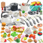 130Pcs Kitchen Playset, Toddler Pretend Cooking Play Pots, Pans, Utensils Cookware, Daily Food Fruit Veges, Shopping Storage Basket, Dessert, Prop Money, Learning Gift for Child (White)