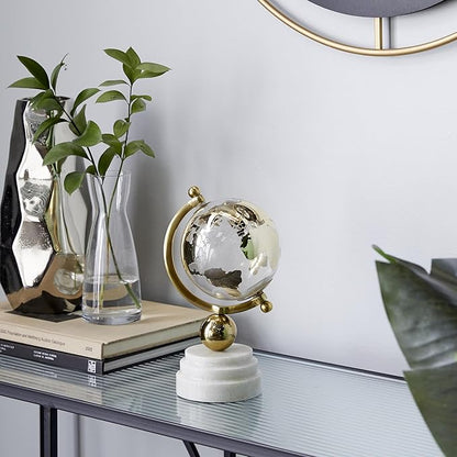 Deco 79 Marble Globe with Marble Base and Tiered Base, 5" x 5" x 11", Gold