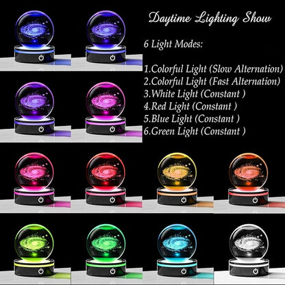 3D Galaxy Model Crystal Ball Led Lamp Base - Space Decor World Globe Planets Sphere Night Light 80mm 3.15 Inch - Solar System Decor Best Birthday Astronomy Gifts for Men Physics Science Teacher