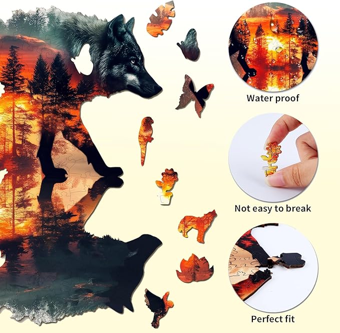 Wooden Puzzles for Adults, 3D Wolf Wooden Jigsaw Puzzles, Unique Shaped Animal Wood Puzzles Adults, Birthday Gift Family Game.(（11.4 * 10.6in 177pcs）
