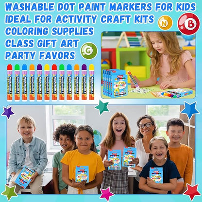Crtiin 72 Pack Dot Markers Bulk, 6 Colors 12 Boxes Washable Dot Paint Markers for Kids Bingo Daubers Supplies Ideal for Activity Craft Kits Coloring Supplies Class Gift Art Party Favors