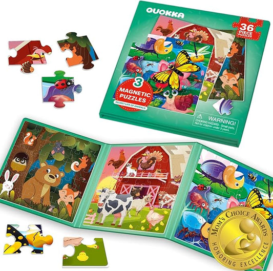 QUOKKA Magnetic Puzzles for Kids Ages 4-6 - 36 Pieces Sudoku Toddler Puzzles Ages 2-4 - Travel Games for Kids Ages 3-5 - Animal Farm Bugs Toddler Travel Toys - Car Airplane Road Trip Games