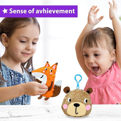 KRAFUN My First Sewing Animal for Kids, Beginner Art & Craft, 5 Easy Activities Stuffed Animal Dolls, Keyring Charms, Instructions & Felt Materials for Learn to Sew, Embroidery