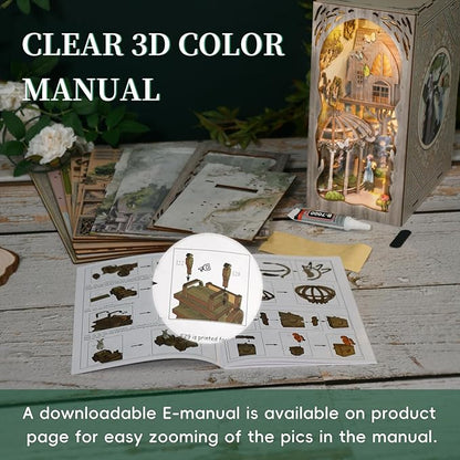 DIY Book Nook Kit, DIY Miniature Dollhouse Booknook Kit, Wooden 3D Puzzle Bookend Bookshelf Insert Decor with LED Light for Teens and Adults (Dorothy's Journey)