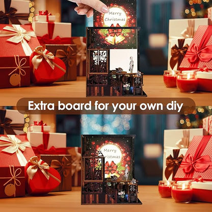 DIY Book Nook Kit, Miniature Bookshelf Decor with LED Lights, Laser-Cut Wooden Craft Set for Adults, Creative Gift for Christmas, Birthday, Magic Exploration