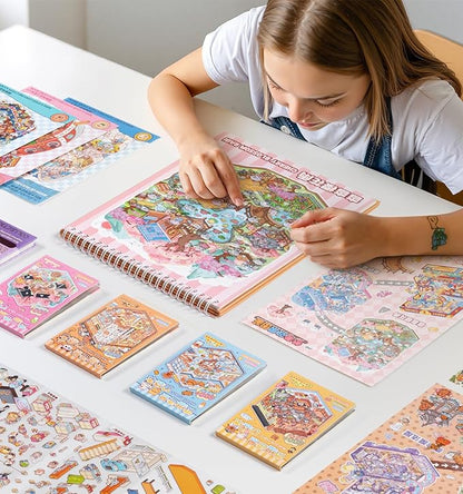 DIY 3D House Stickers, 6 Sets Fun DIY Stickers Scene Make Your Own Mini House Cute Cartoon Animal Scene Stickers for Kids Adult Sticker Art Relief Stress Pass The Time