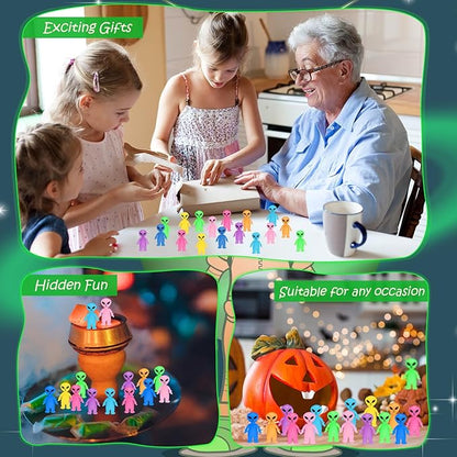 20 Pcs Colorful Mini Alien Figures Glow in The Dark Small Little Tiny Aliens Figurine to Hide and Seek for Space Party Favors Prank Gifts Halloween Party Goodie Bag Fillers, 8 Colors