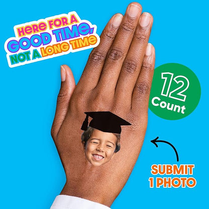 Big Dot of Happiness Custom Photo Grad Cap - Graduation Party Favors - Fun Face Temporary Tattoos - Set of 12