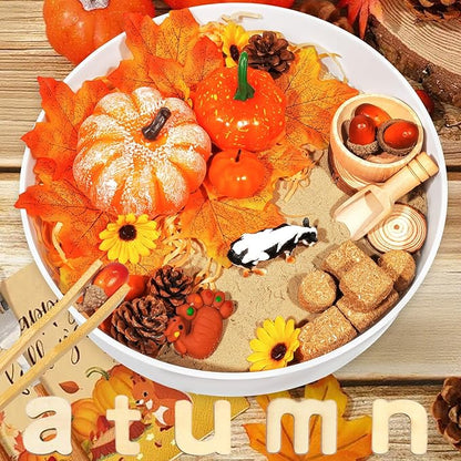 Hiawbon Thanksgiving Sensory Bin Kits, Fall Sensory Bin Fillers, Maple Leaves Pumpkins Pine Cones Sensory Box for Thanksgiving Fall Decor Birthday