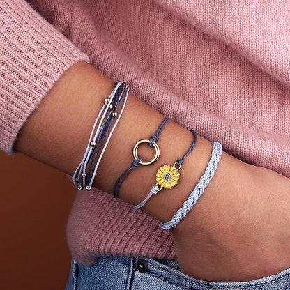 FANCY SHINY Sunflower String Bracelet Boho Braided Rope Wrap Bracelets Cute Summer Beach Surfer Jewelry for Women Christmas Gifts