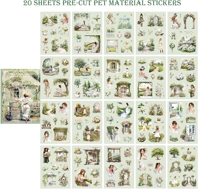4 Book Girl pet Scrapbooking Stickers Pre-Cut 480 PET Stickers People Sticker Books for journaling Scrapbook Supplies Transparent Girls Sticker