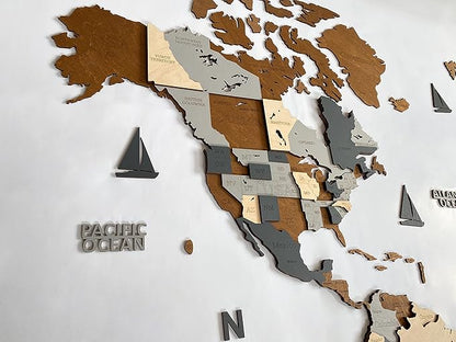 Wooden World Map 3D Art Large Wall Decor - Size (M, L, XL) Any Occasion Gift Idea - Wall Art For Home, Kitchen or Office
