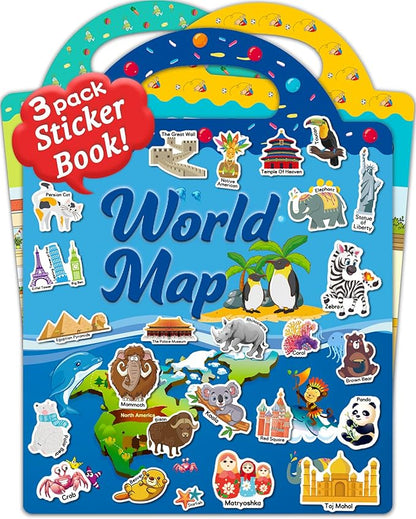 Benresive Reusable Sticker Book for Toddlers 2-4 Years, 3 Sets Travel Stickers for Kids, Waterproof Sticker Books for Toddlers 1-3, Crafts Activities for Todddlers 1-3 2-4 3-5