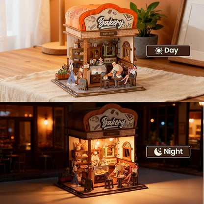 Book Nook Kit - DIY Miniature House Kit for Adults, Dollhouse Booknook Tiny House Bookshelf Decor 3D Wooden Puzzle Street Model, Ideal Gift for Book Lovers, Family, Friends (Bakery)