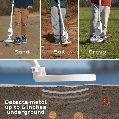 The Thames & Kosmos Metal Detector Essential STEM Tool for Kids | Detects Metal 6” Deep, Lightweight & Ergonomic Design w/Adjustable Arm Length | LCD Screen w/Audio Feedback, Accurate Explorations