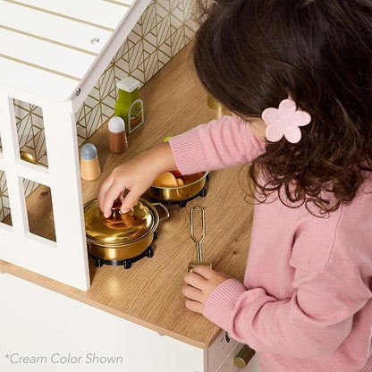 Best Choice Products Pretend Play Wooden Farmhouse Kitchen Set for Kids w/Toy Storage, Clicking Knobs, Windows, 5 Accessories Included - Rose