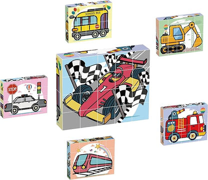 PicassoTiles Magnetic Cube Puzzle 6-in-1 Vehicle Theme Pattern Magnet Brain Teaser Cubes Building Block 120 Pictures Toy Set Kids Ages 3 & Up Preschool Children Promotes Problem PMC24