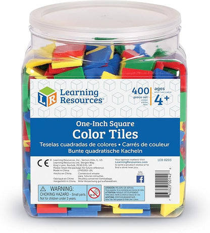 Learning Resources Square Color Tiles, Counting, Sorting Toy, Set of 400 in 6 Colors, Ages 4+