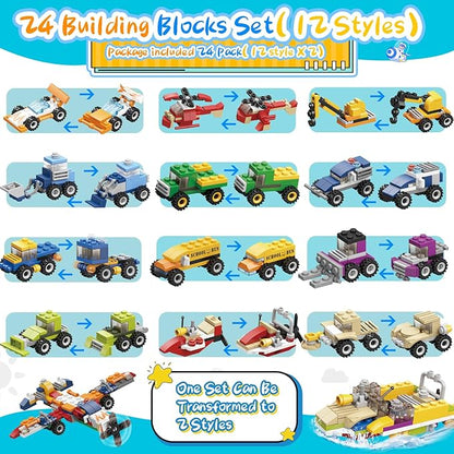 24PCS Valentines Day Gifts for Kids, Building Blocks with Valentines Cards for Kids Classroom, Valentines Gifts School Exchange Party Favors for Kids Boys Girls