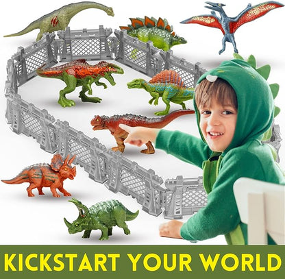 Oriate 12PCS Dinosaur Capture Fencing Accessories Playset, Plastic Dinosaur Cage Fence Toys for Dino Fans, Suitable for Dinosaur World Figures Educational Gift for Kids n Toddler