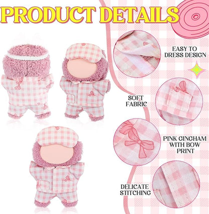 17cm Doll Clothes Pajamas Set with Pants Eye Mask Good Night Bedding Clothes Outfit Gifts Fits Most 17cm Dolls Accessories for DIY Dress up Lovers(Pink Bow)
