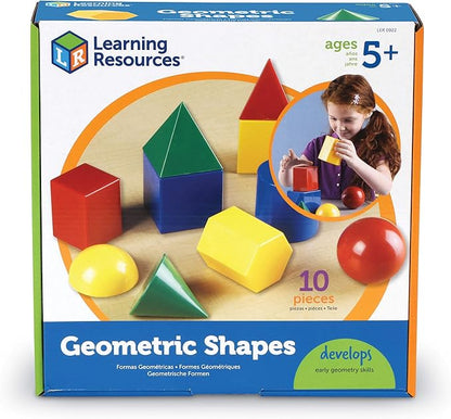 Learning Resources Large Geometric Shapes - 10 Pieces, Ages 5+ Learning Shapes, Geometric Solids, Kids Math Toys, Geometry for Kids