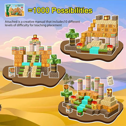 Magnetic Blocks -150 PCS Magnetic Building Blocks with 4 pcs Light Blocks 0.8",Stacking Mine Magnet Desert World Craft Cubes Toddler Kids STEM Toys,Birthday for Boys & Girls Age 3 4 5 6 7 8-12 Years