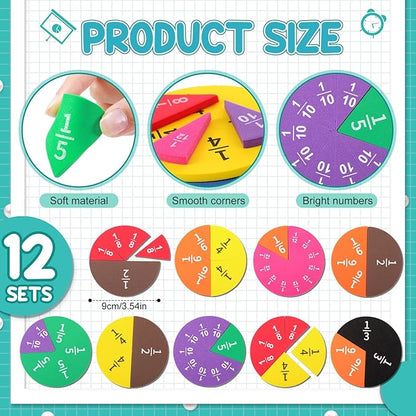 12 Sets Fraction Set for Math Classroom Fractions Manipulatives Math Manipulatives for Home School Supplies (Circles)