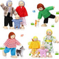 Skylety 10 Pcs Wooden Dollhouse Set of Mini People Figures Dollhouse Dolls Wooden Doll Play Figures Accessories(Bright Style)