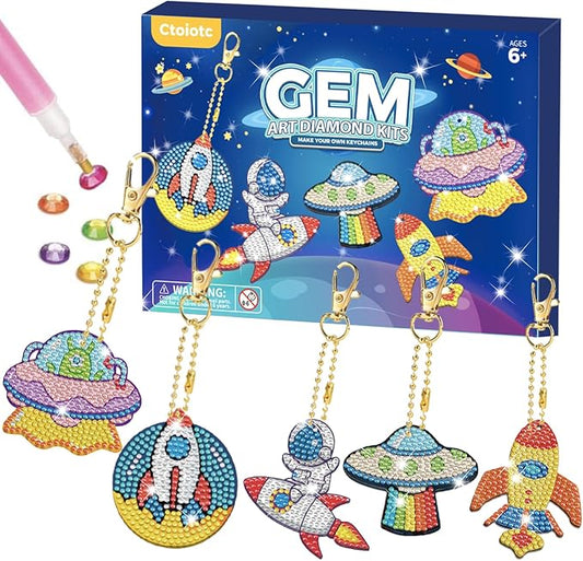 Arts and Crafts for Kids Ages 8-12 - 5D Gem Art Painting Kits for Kids - Create Your Own Gem Keychains by Number DIY Craft Gift for Girls Boys Ages 6-8 8-10 10-12