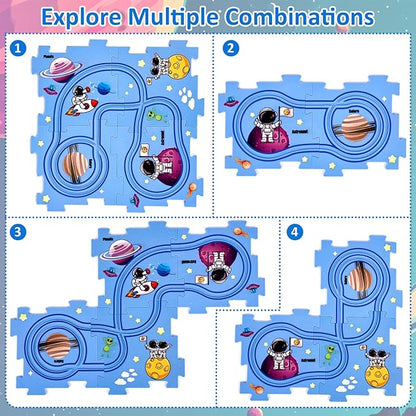 25PCS Puzzle Racer Kids Car Track Set, Space Themed Series, Educational Car Puzzle Toys