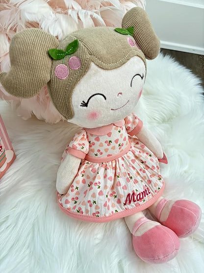 Gloveleya Personalized Doll with Embroidered Name - Floral Pink Custom Plush Doll for Girls Cute Plush Doll Customized Gift - Muñecas de Trapo Personalizadas para Niñas