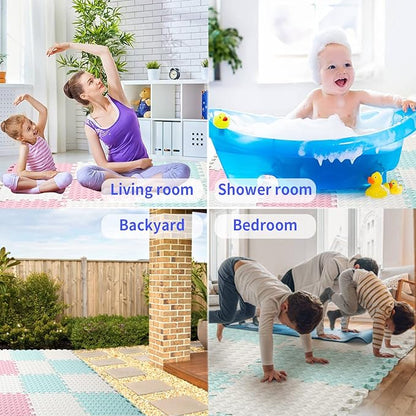 36 Tiles Foam Play Mat for Baby, 0.4 Inch Thick Foam Interlocking Floor Mats, Soft Non-Toxic Baby Playmat, Solid Colored Puzzle Play Mat Kids Floor Mats for Toddler(White/Pink/Bean Green)