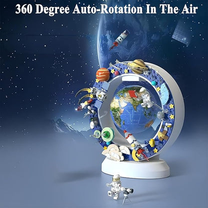 Floating Globe With Led Light-With Building Blocks For Children,Levitating Rotating 360 Degree In The Air,Cool Tech Gift For Kids, Birthday Gifts For Men,Desk Gadget Decor in Office Home