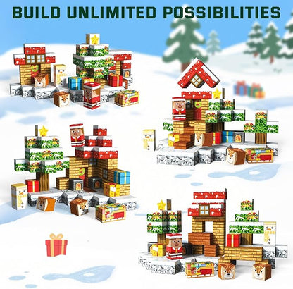 Christmas Magnetic Blocks 100 Pieces for Kids, Magnetic Tiles 3D Sensory Construction Building Santa Claus Reindeer, Magnet Cubes Stacking Toys Games for Toddlers Boys Girls Ages 3+