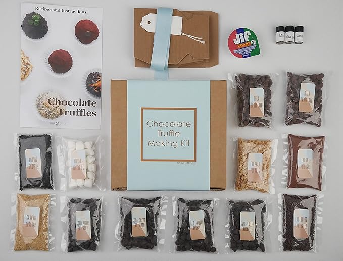 Chocolate Truffle Making Kit (Gift Idea, DIY Activity, Easy Intro to the Art of Chocolate Making). Fun for All Ages! Includes Recipes and Ingredients to make 18 Hand-Rolled Gourmet Chocolate Truffles