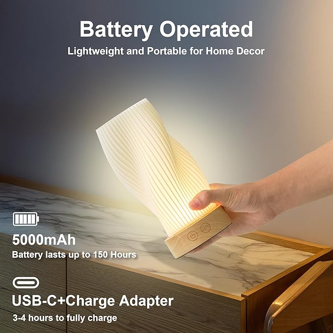 Battery Operated Portable Desk Lamp Set of Two, Dimmable Cordless LED Table Lamp,3 Colors & Memory Function, Modern Rechargeable Bedside Lighting for Living Room, Bedroom, White, 8.6inch