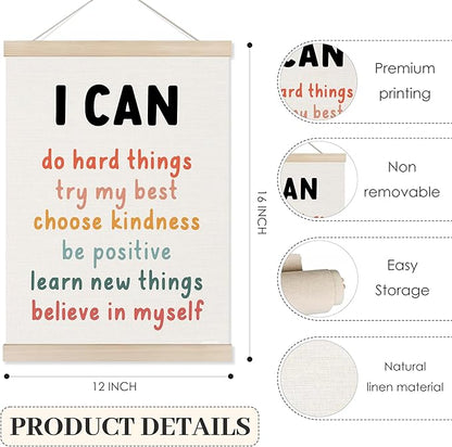 Inspirational Classroom Wall Art Poster Hanger Frame 12x16 Inch Set of 3, Positive Affirmations for Kids, Motivational Canvas Pictures Prints Framed Wall Decor for Classroom Kids Room Playroom