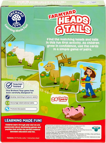 ORCHARD TOYS, Farmyard Heads & Tails Game - New Art, A First Matching Activity That Develops Into a Fun Game, 24 Updated Chunky Cards, Age 18 Months+, 1-4 Players