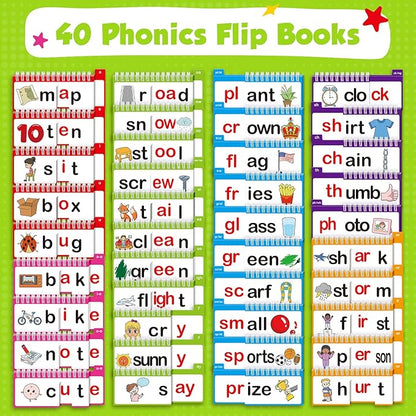 Word Family Build Book, 40 Read and Rhyme Flip Books, Sight Words Flash Cards Kindergarten, Learn to Read Phonics Flash Cards, Phonics Games Books for Preschool Learning Activities
