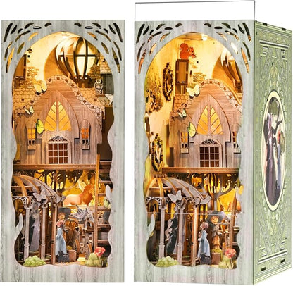 DIY Book Nook Kit, DIY Miniature Dollhouse Booknook Kit, Wooden 3D Puzzle Bookend Bookshelf Insert Decor with LED Light for Teens and Adults (Dorothy's Journey)