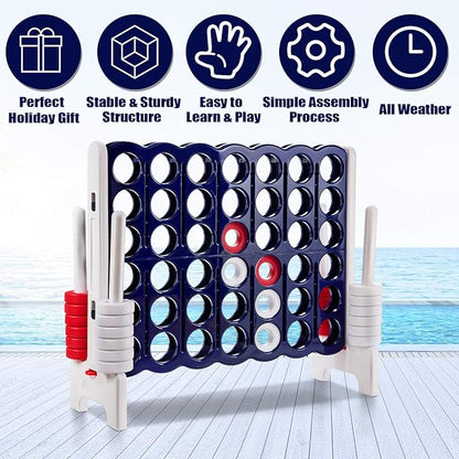 Costzon Giant 4-in-A-Row, Jumbo 4-to-Score Giant Game Set for Kids & Adults, Indoor Outdoor Yard Connect Game, 3.5FT Tall with 42 Jumbo Rings & Quick-Release Slider, Perfect for Family & Party Games