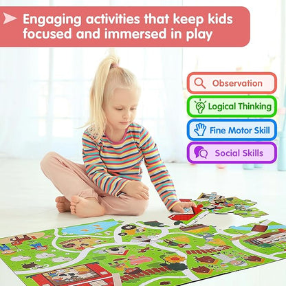 Farm Animals Jumbo Floor Puzzle, 48 Piece Large Jigsaw Puzzles for Toddler 3-5, Farm Adventure Play Mat for Pretend Play, Preschool Educational Toys for Kids Ages 4-8