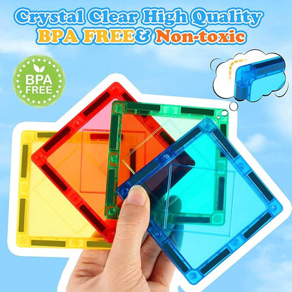 Magnetic Tiles Kids Toys, Magnetic Building Blocks STEM Magnet Building Set Preschool Learning Magnet Toys for Kids Ages 3-5 4-8, Sensory Montessori Toy for Toddlers 3+ Year Old