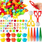 EZdhuawuse Letters Numbers Sensory Bin Fillers - 240Pcs Summer Alphanumeric Fine Motor Skills Toys Color Counting Sorting Set for Kids, Felt Letter Pom Poms Cup Clip for Preschool Education Activities