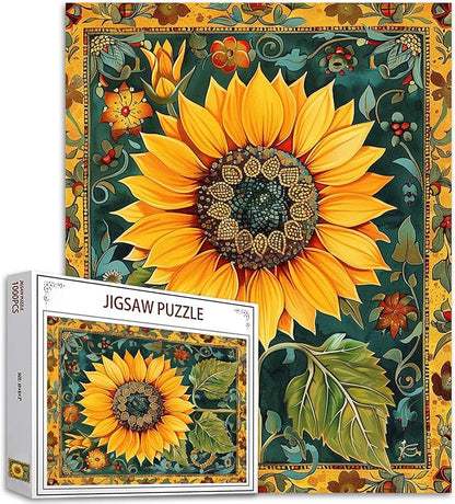 Sunflower Jigsaw Puzzles for Adults 1000 Pieces,Russian Palekh Style Jigsaw Puzzle Colorful DIY Green Plant Puzzles for Home Decoration Gifts, Family Puzzle Perfect for Game Nights